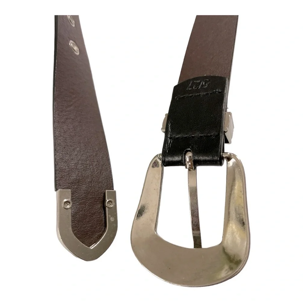 Black Leather Western Engraved Silver Buckle Belt | Size 27 | Boho Cowgirl